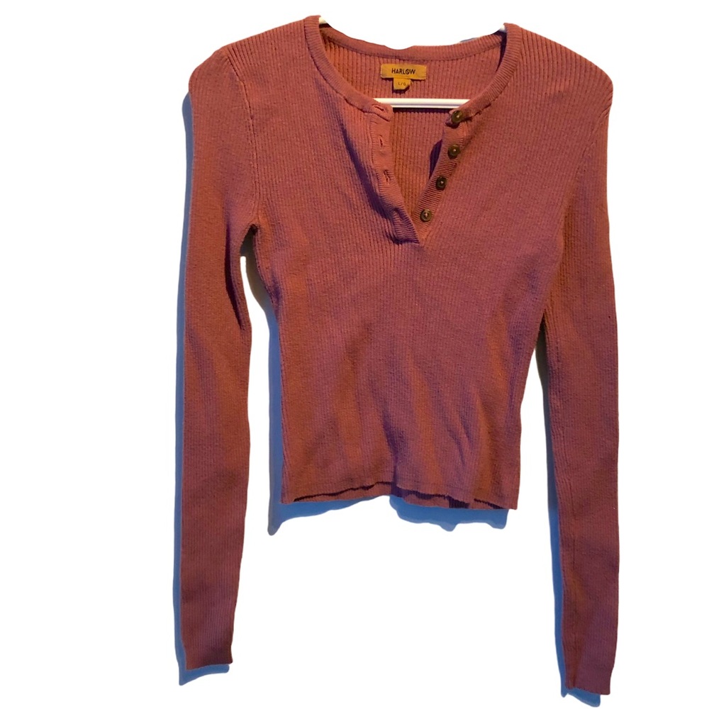 Harlow V-neck Sweater top soft rib long sleeve L